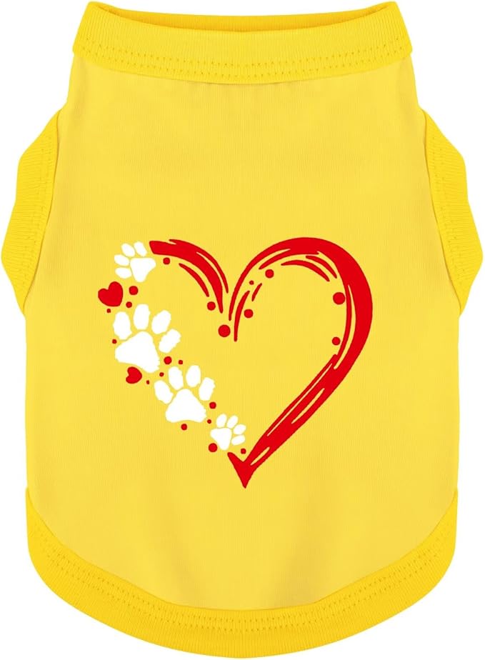 Discover Cozy Sleeveless Canine Wear: Soft, Lightweight, and Breathable Cotton Dog Shirt Featuring Heart and Paw Graphics. Vest Tank Top is Ideal for Small, Medium, and Large Breeds Yellow 3XL