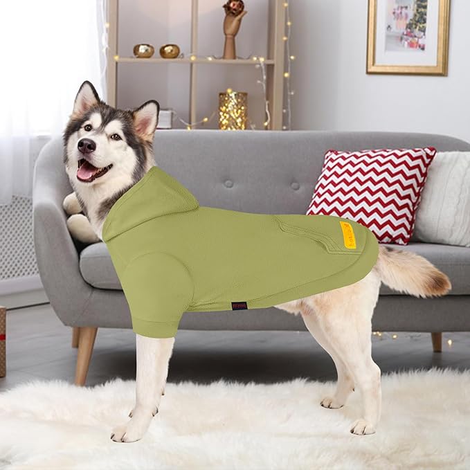 Dog Hoodie Sweatshirts, Fleece Warm Sweater for Dogs, Pet Warm Sweatshirt, Granular Velvet Sweater with Hat and Leash Hole, Soft Velvet Outfit Coat for Small Medium Large Dogs Bean Green(M)
