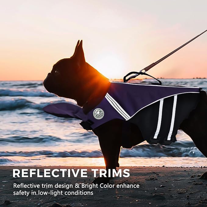Dog Life Jacket, French Bulldog Life Vest for Swimming Boating, Dog Swim Vest with Chin Float and Rescue Handle, High Flotation Puppy Life Jackets (Chest Girth: 17" to 30", Weight: 17" to 28" LB)