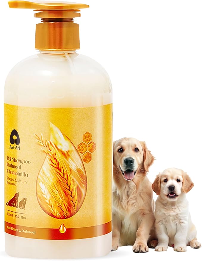 Arf Arf Tearless Puppy & Kitten Shampoo with Chamomile & Honey - Hypoallergenic Sensitive Skin Wash for Frenchies & Goldens - Gentle German Formula for First Bath - Fresh Scent, 16oz