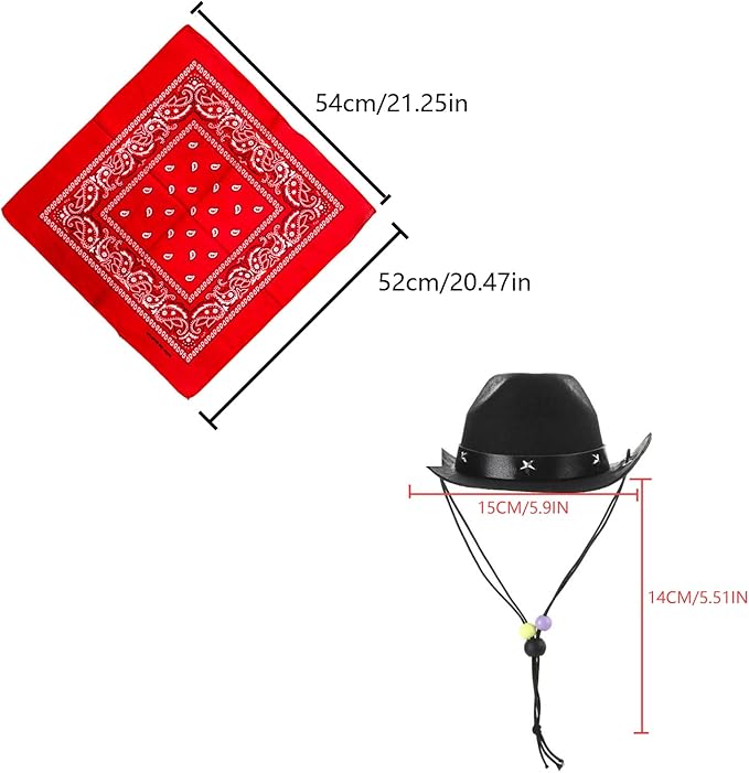 Dog Cowboy Hat and Bandana Scarf Dog Cat Sombrero Puppy Hat Dog Cat Costume Cosplay Cap Puppy Pet Dog Cat Holiday Pet Party Decoration (Black)