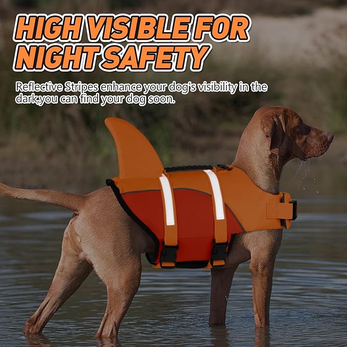 Doglay Shark Ripstop Dog Life Vests for Swimming Boating with High Buoyancy and Rescue Handle, Adjustable Pet Flotation Vest for Small to Large Dogs
