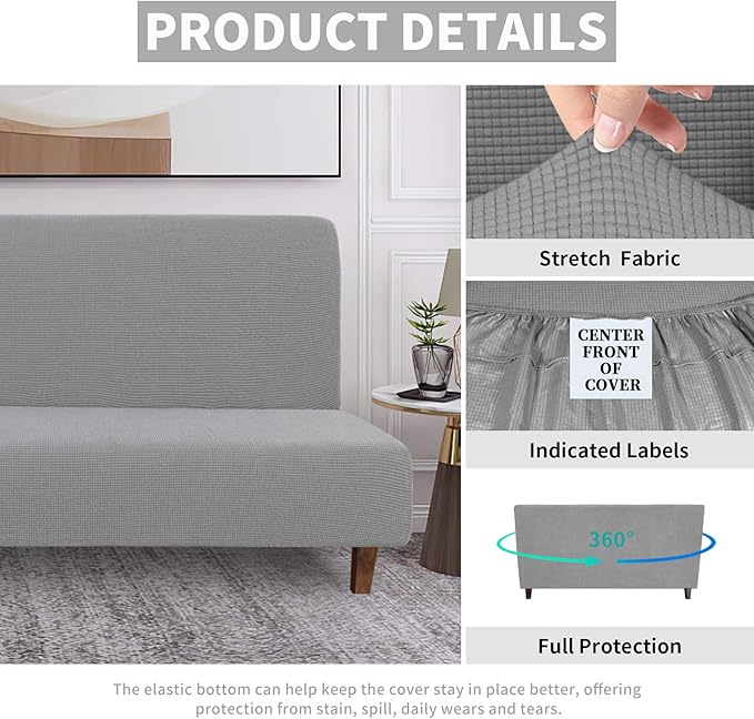 Easy-Going 100% Waterproof Futon Cover, Dual Waterproof Couch Cover for Futon, Stretch Jacquard Sofa Cover, Leakproof Furniture Protector for Kids, Pets, Dog and Cat (Medium, Light Gray)