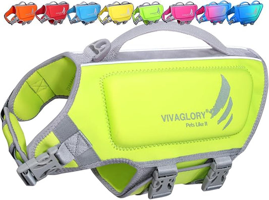 VIVAGLORY High Buoyancy Dog Life Vest, Swimming Vest with Handle, Dog Life Jacket for Swimming & Boating, Buoyancy for Puppy Doggy, S, Bright Yellow