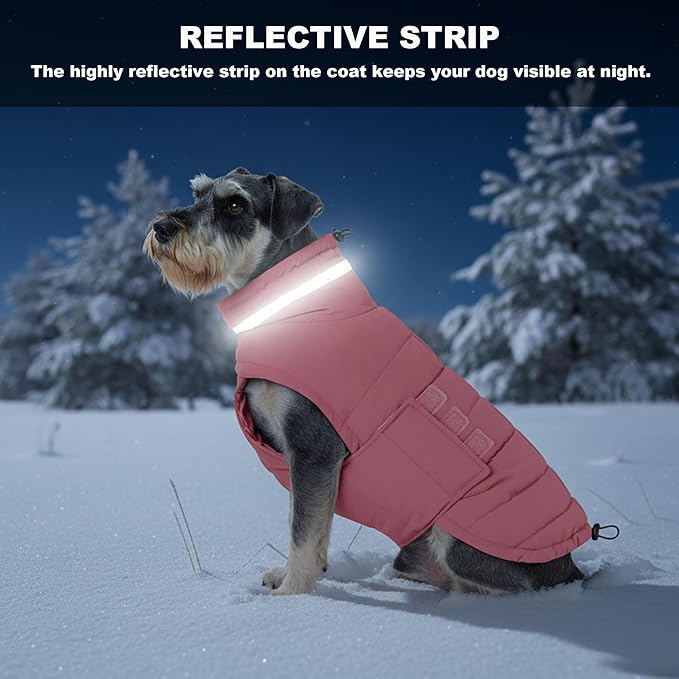Mklhgty Waterproof Dog Coat for Medium Dogs, Warm Dog Winter Jacket, Reflective Windproof Turtleneck Dog Cold Weather Coats with Adjustable Hook & Loop - Pink02 - M