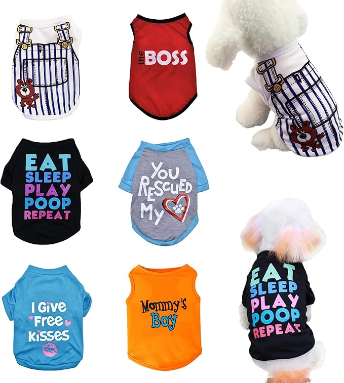 6 Pack Dog Clothes for Small Dogs Boy and Girl, Soft and Breathable Puppy Kitten Dog Shirts with Letters for Pet Cats, Dogs' T-Shirts Apparel Sleeveless Vests for Chihuahua Yorkies