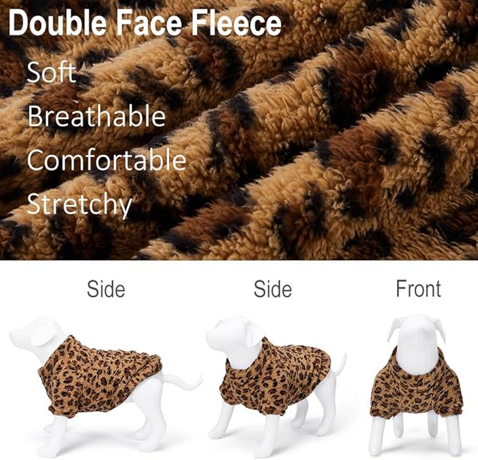 GreenJoy Leopard Print Dog Sweater – Stretchy Fleece Dog Turtleneck Sweatshirt for Puppies & Cats, Soft & Warm Pet Winter Clothes for Small, Medium & Large Dogs (Coffee Brown, X-Small)