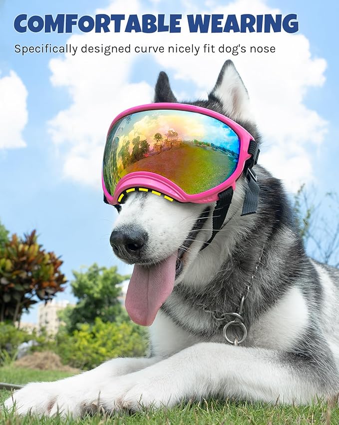 Large Dog Sunglasses, Dog Goggles Large Breed and Medium, UV Protection, Windproof, Dustproof and Snowproof. Shatterproof Lens, Adjustable Strap