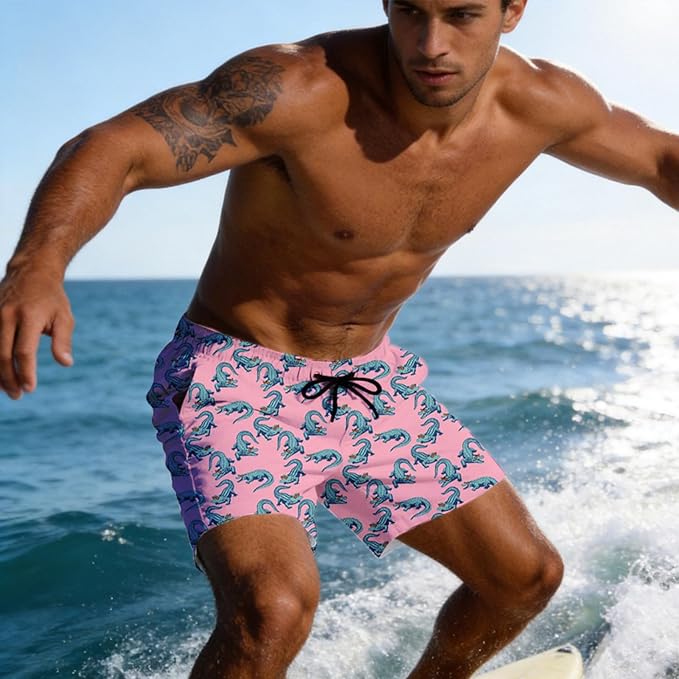 Mens Swim Trunks with Compression Liner Quick Dry Zipper Pocket Bathing