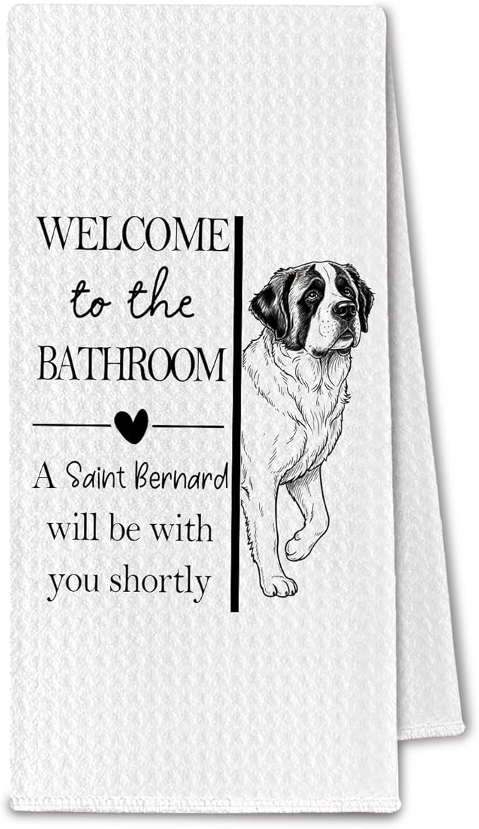 Saint Bernard Gifts Bathroom Hand Towels, ST Bernard Dog Owner Lovers Gifts for Women, Funny Dog Decorative Hand Towel for Bathroom Kitchen Decor, 16x24 Inch