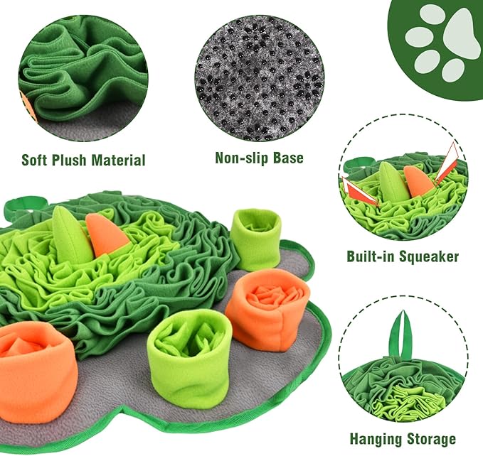 Snuffle Mat for Dogs, 18'' Dog Paw Shape Interactive Dog Puzzle Toy Build-in Squeaker Sniff Mat for Slow Eating Encourages Natural Foraging Skills for All Breeds Indoor & Outdoor Use (Green)