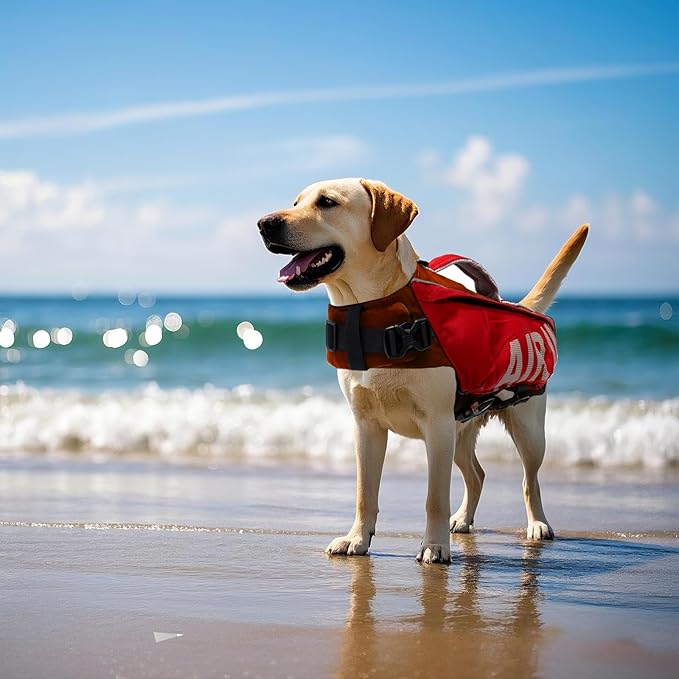 Dog Life Jacket, Red Large Dog Life Jacket Safety& Comfort Dogs Inflatable Lifejacket for Boating, Pets Life Vest with Reflective Air in, Pets Lifejacket Protect for Furry Companion-Size L
