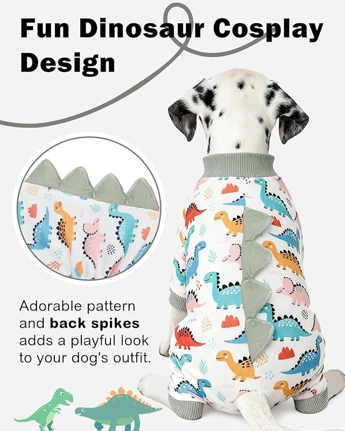 CuteBone Dinosaur Costume Dog Pajamas, Stretchy Spandex Crystal Velvet Sleepwear Coat for Small Dogs, Soft & Warm Pet Outfit Clothes for Cold Weather, Cozy Pullover Design COSP17S