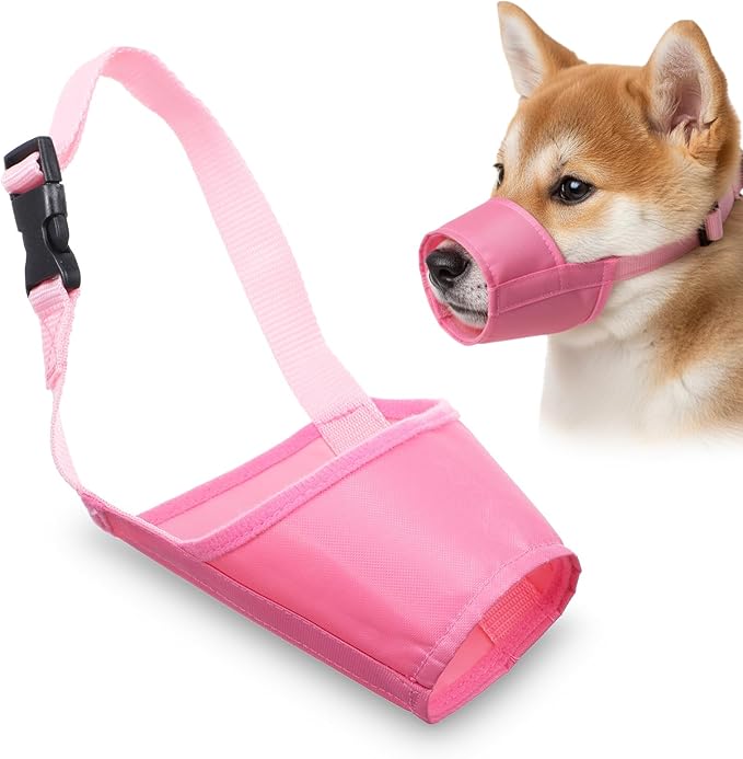 Pink Dog Muzzle, Soft Nylon Dog Muzzles Anti Biting Barking Chewing Breathable Drinkable Mouth Guard for Small Medium Large Dogs