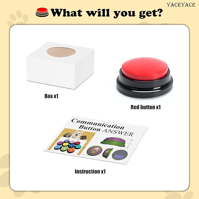 Recordable Button, 1Pcs Red Talking Button for Dogs, 30 Second Record Buttons for Dogs to Communicate, Pets Training