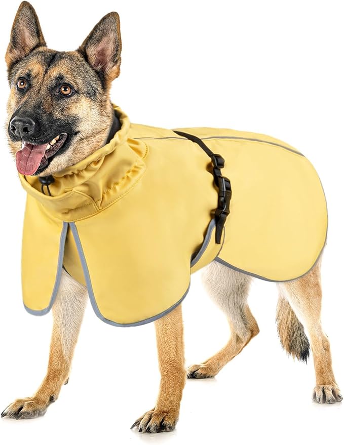 DELIFUR Large Dog Raincoat Waterproof - Adjustable Dog Poncho Raincoat Lightweight Rain Jacket with Soft Lining for Medium Large Dog Yellow (Large)