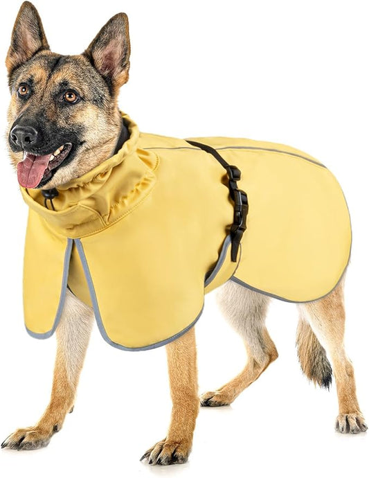 DELIFUR Large Dog Raincoat Waterproof - Adjustable Dog Poncho Raincoat Lightweight Rain Jacket with Soft Lining for Medium Large Dog Yellow (Large)