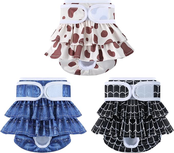 Reusable Dog Diapers Female 3 Pack Doggie Diapers for Period Heat Incontinence Puppy Training (X-Small, Animal Print)