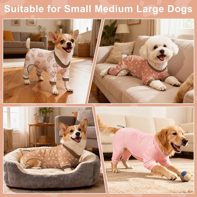 Bienbee Dog Pajamas, 4 Pack Dog Recovery Suit Shedding Suit Cute Soft Puppy Clothes Dogs Pjs Onesies Jammies Adjustable Breathable & Stretchy Clothes for Small Medium Large Dogs Girl Boy Puppy-XS