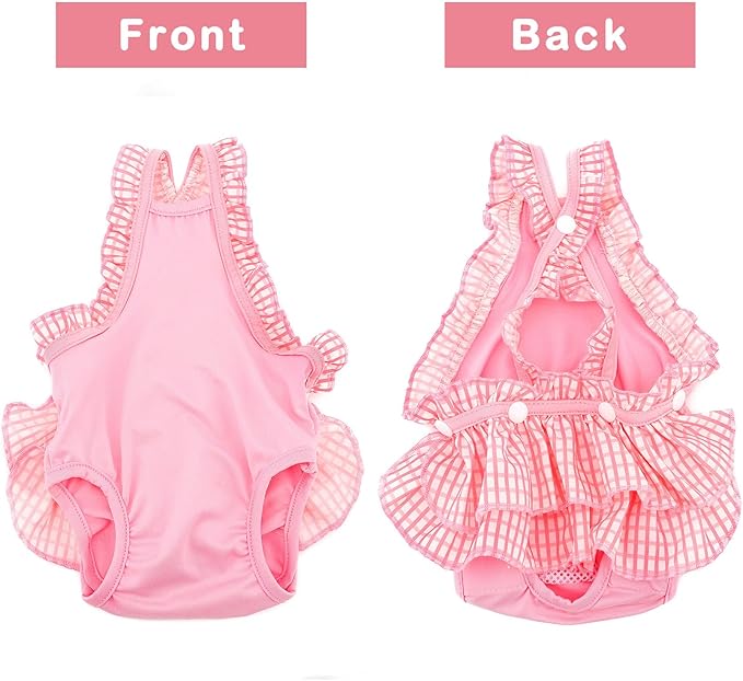 Zunea Washable Female Small Dog Diapers for XS/S Size Dogs Adjustable Suspender Reusable Puppy Sanitary Diaper Pantie Cute Plaid Nappies Skirt for Doggy Chihuahua Yorkie in Heat Babypink XL