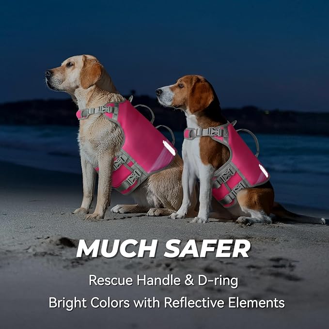 VIVAGLORY Neoprene Dog Life Vest, Dog Life Jacket for Swimming & Boating, Lightweight & Buoyancy for Puppy Doggy, Swimming Vest with Handle, XS, Raspberry Pink