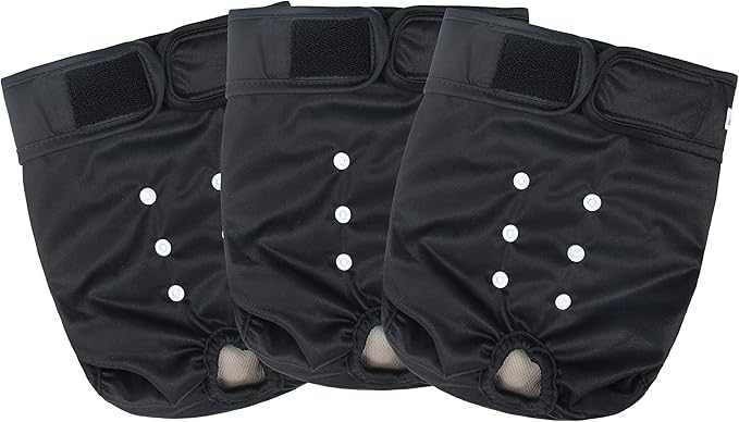 Washable Female Dog Diapers - Premium Reusable Diapers for Doggie in Heat - Highly Absorbent Dog Diapers Female for Pet Incontinence with Adjustable Snaps(Black, S)