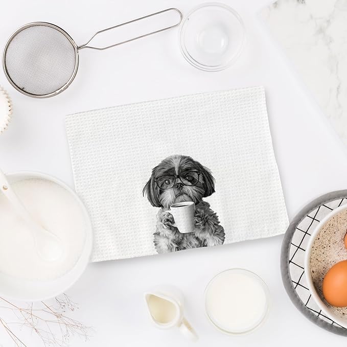 Shih Tzu Gifts Coffee Kitchen Towels, Gifts for Dog Coffee Lovers Decorative Hand Dish Tea Towel for Kitchen Home Bar, Funny Shih Tzu Dog Owners CoffeeBar Decor(16x24In)