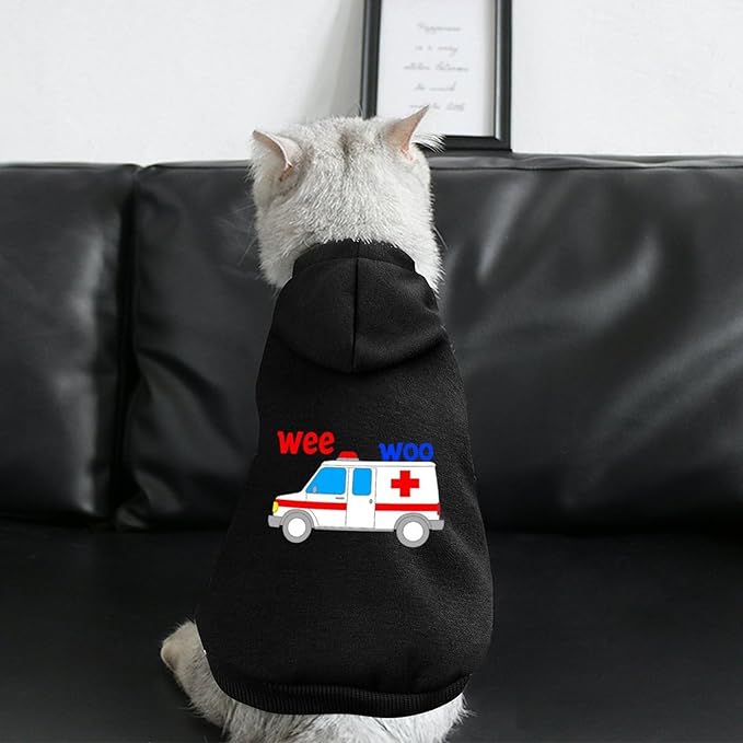 Dog Sweater Hoodie with Hat Ambulance with Siren Sound Puppies Coat Hooded Sweatshirt Pullover Pet Puppy Cat Clothes for Small Medium Large XS