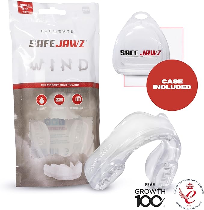 SAFEJAWZ Mouth Guard, Elements Dual Layer Mouthguard for Adults & Youth with Case, Easy Fit Remoldable Mouthpiece for Football, Boxing, Lacrosse, MMA, Basketball & All Contact Sports