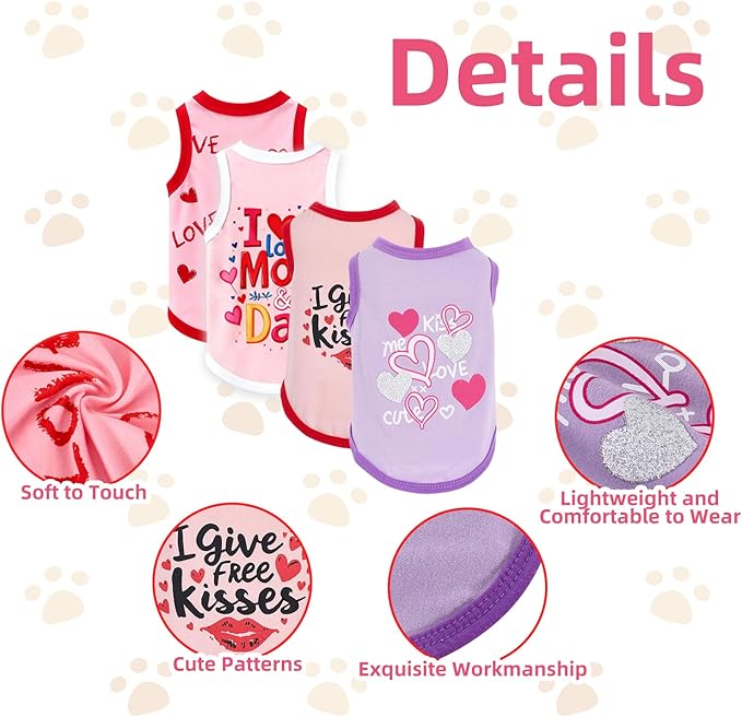 4 Pack Dog Shirts Summer Pet T Shirts Puppy Clothes Dog Clothing Breathable Cat Sleeveless Vest for Small Dogs Cats (Medium, Love)