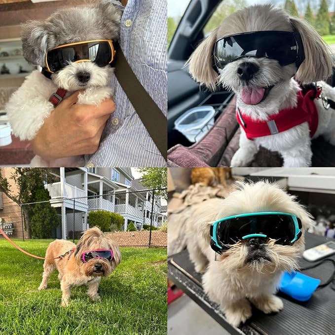LESYPET Dog Sunglasses for Small Breed, UV Wind Dust Protection Dog Goggles for Pet Outdoor Driving Riding, Pet Glasses Eye Wear with Adjustable Strap, Silver