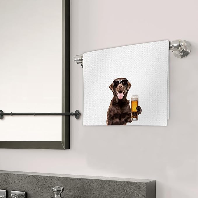 Chocolate Lab Gifts Wine Kitchen Towels Set of 2, Funny Chocolate Labrador Retriever Wine Lover Decorative Hand Dish Towel for Kitchen Home Bar, Gifts for Beer Lovers Home Bar Decor(16x24Inch)