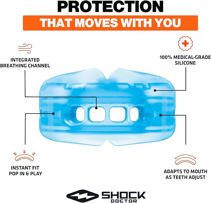 Double Braces Strapless Mouth Guard Blue, Youth