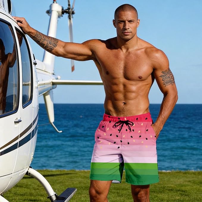 Mens Swim Trunks with Compression Liner Quick Dry Zipper Pocket Bathing