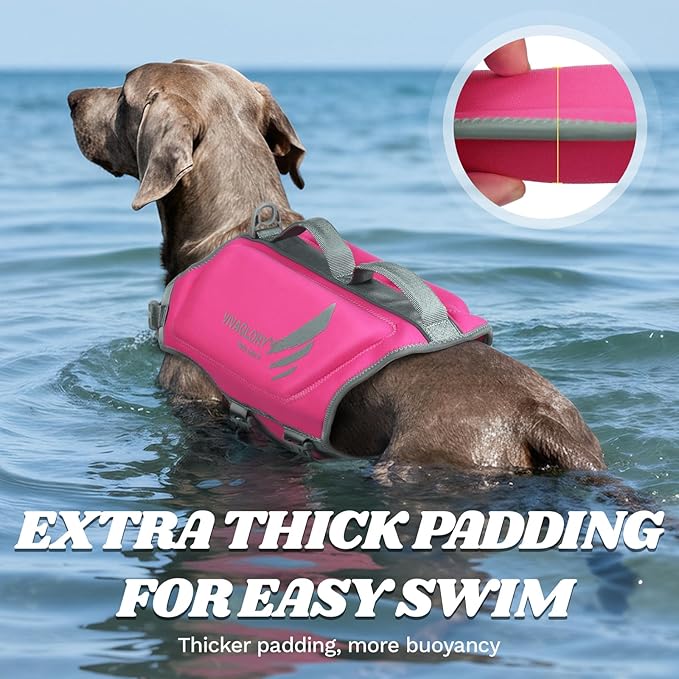 VIVAGLORY High Buoyancy Dog Life Vest, Swimming Vest with Handle, Dog Life Jacket for Swimming & Boating, Buoyancy for Puppy Doggy, XL, Pink