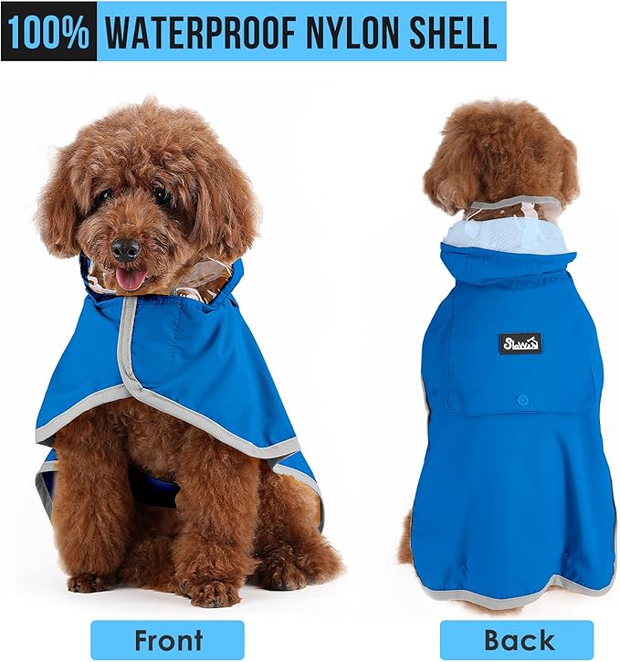 Lukovee Dog Raincoat, Adjustable Dog Rain Jacket with Clear Hooded Double Layer for Large Medium Small Dogs Puppies, Waterproof Rain Coat Poncho with Reflective Storage Pocket & Rim (BL,XL)