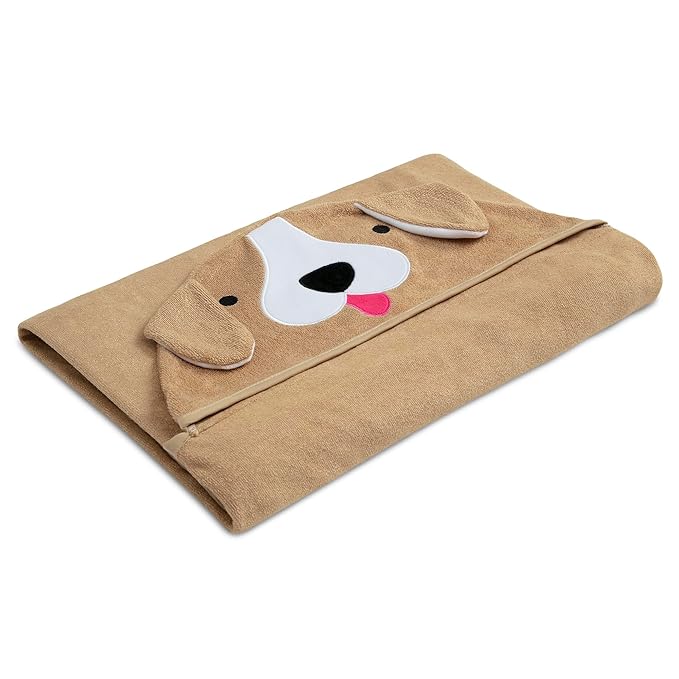 Delta Children Personalized Kids Hooded Bath Towel with Pockets - Super Soft and Absorbent- Great Gift for Boys and Girls, Tan Dog