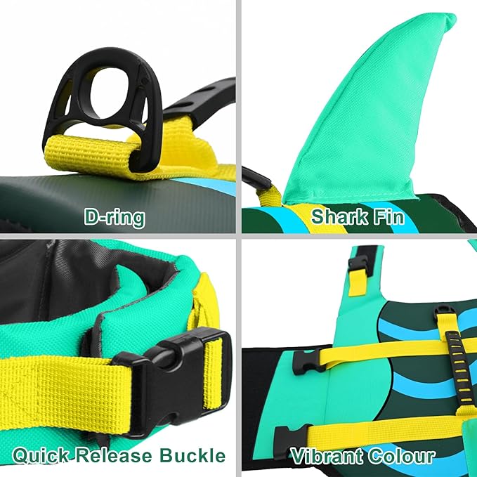 Fragralley Shark Fin Dog Life Jacket, High Buoyancy with Tear-Resistant Nylon & Polyurethane Foam for Swimming, Boating and Outdoor Water Sports