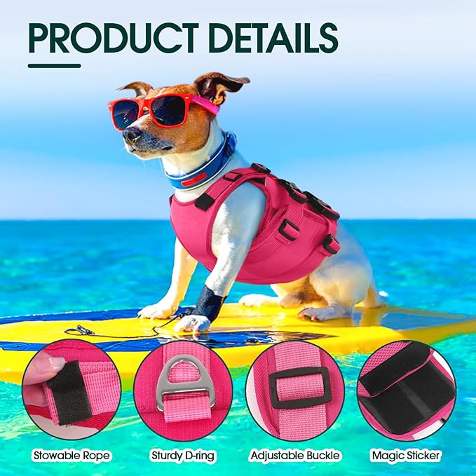 Kuoser Dog Life Jacket, High Flotation Dog Life Vest for Swimming Boating, Adjustable Ripstop Pet Lifesaver for Small Medium and Large Dogs, Reflective Safety Puppy Swimming Vest with Rescue Handle