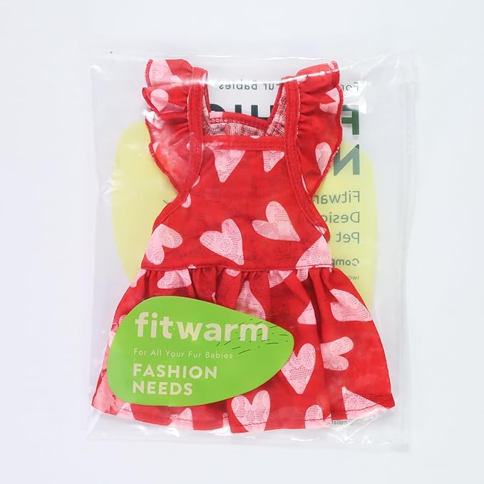 Fitwarm Valentine's Day Sweet Heart Dog Dress, Red & Pink, XXS