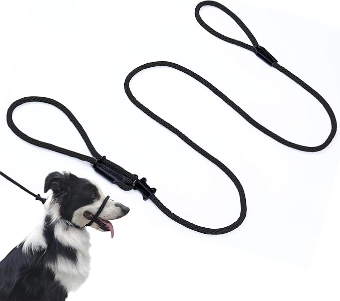 Multifunctional Figure 8 Padded Head Halter Walking Training Leather Stopper Slip Lead Dog Rope Leash Muzzle (Black M)