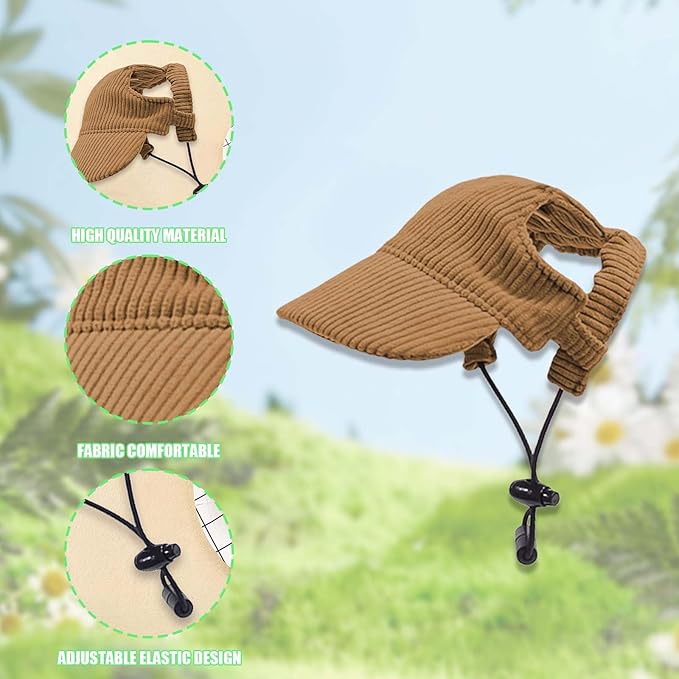Dog Baseball Cap, Dog Cat Summer Beach Visor Hat with Ear Holes, Adjustable Puppy Sunbonnet Headdress (Brown, X-Large)