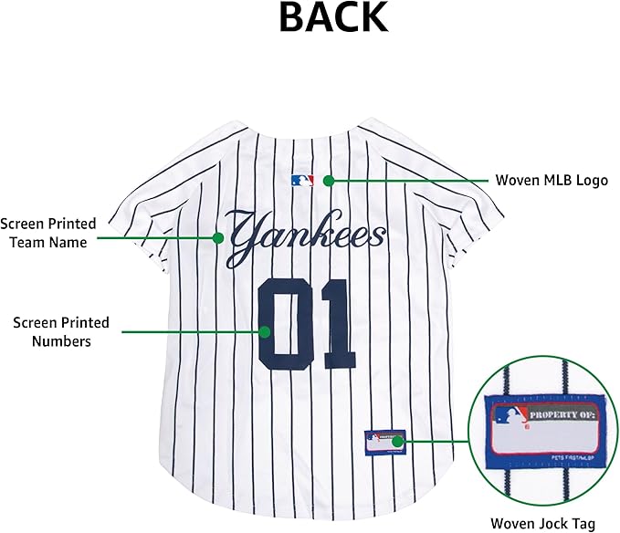 Official MLB New York Yankees Pet Jersey for Dogs & Cats, Size X-Large - Stylish Baseball Jersey for Your Furry Fan- Show Off Team Spirit with The Perfect Fan Apparel Gear for Pet, Dog & Cat