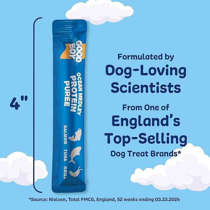 GOOD BOY Ocean Medley Protein Purees Dog Food Mixers for All Adult Dogs, 10 Count, Easy Single-Serve Triple Flavor Topper Treats with Salmon, Tuna and Krill (Pack of 2)