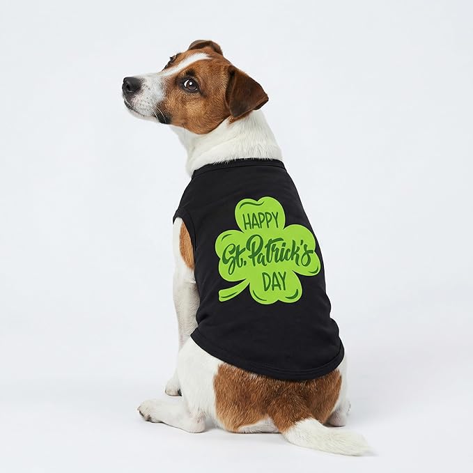 Fitwarm Happy St. Patrick's Day Dog Clothes, Summer Pet Cat Outfit for Small Dogs & Cats - Breathable Cotton T-Shirt, Black & Green, Small