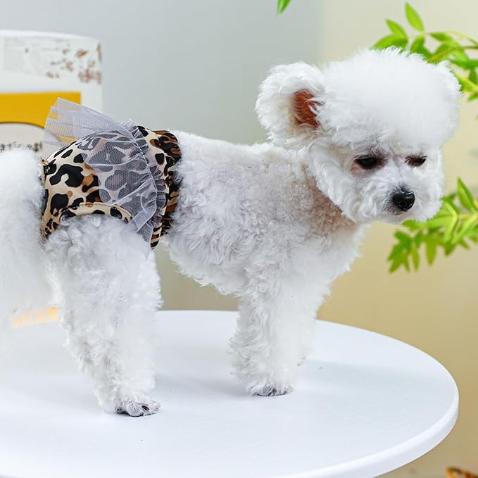 Generic Dog Diapers Female Washable Washable Reusable Female Dog Diapers for Small Medium Size for Dog Diapers Female,Dog Period Panties Diapers Girl Adjustable Elastic Dog Diapers for Heat Leopard L