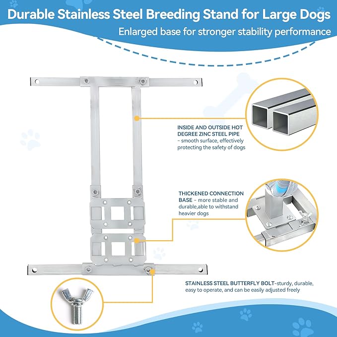 Dog Breeding Stand, Stainless Steel Breeding Stand for Dogs, Shoulder Height 15.7 IN-23.6 IN,Pet Fixed Bracket for Medium to Large Dogs,Adjustable Height and Length,Strong Grooming Breeding Stand（M）