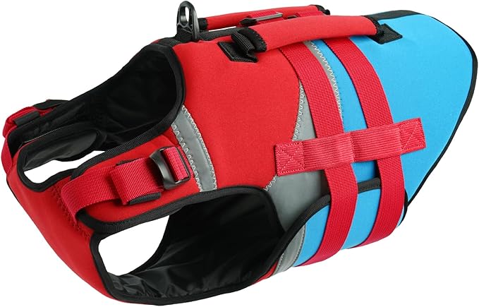 Kuoser Dog Life Jacket with Rescue Handle, High Flotation Dogs Swim Vest with Reflective Strips,Adjustable Dog Life Vest for Swimming, Boating, Pool&Beach, Doggy Lifejacket for Small Medium Large Dogs