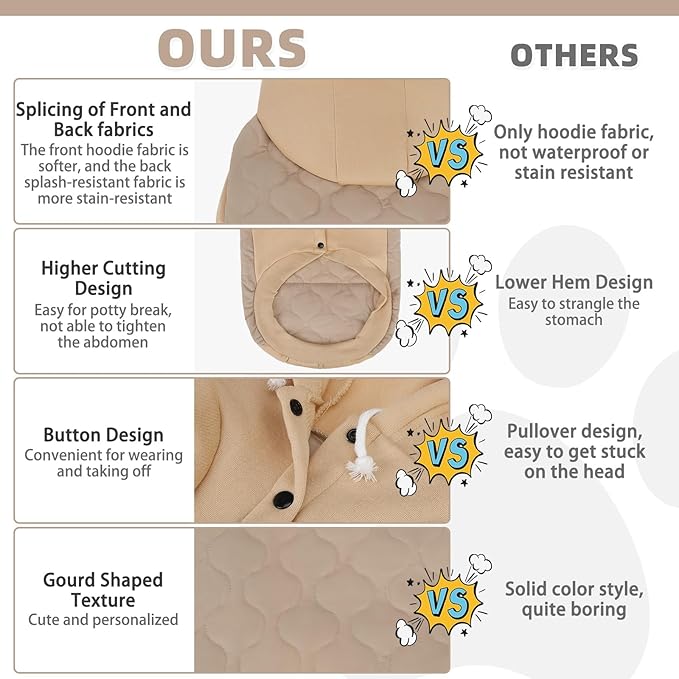 KOOLTAIL Dog Winter Coat for Small Medium Dogs, Waterproof&Windproof Puppy Jacket with Leash Hole, Warm Winter Cold Weather Pet Vest Hoodie Sweater Sweatshirt Clothes for Cats Girls Boys, Beige SM
