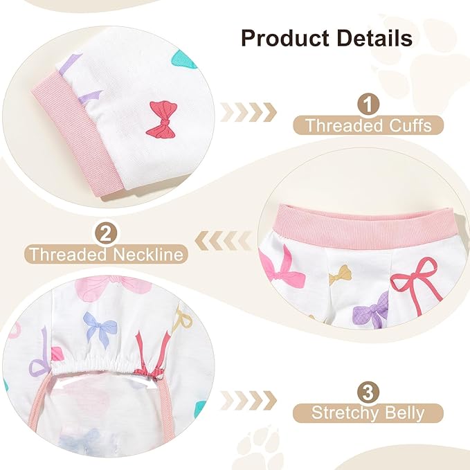 Bienbee Dog Pajamas, 4 Pack Dog Recovery Suit Shedding Suit Cute Soft Puppy Clothes Dogs Pjs Onesies Jammies Adjustable Breathable & Stretchy Clothes for Small Medium Large Dogs Girl Boy Puppy-2XL